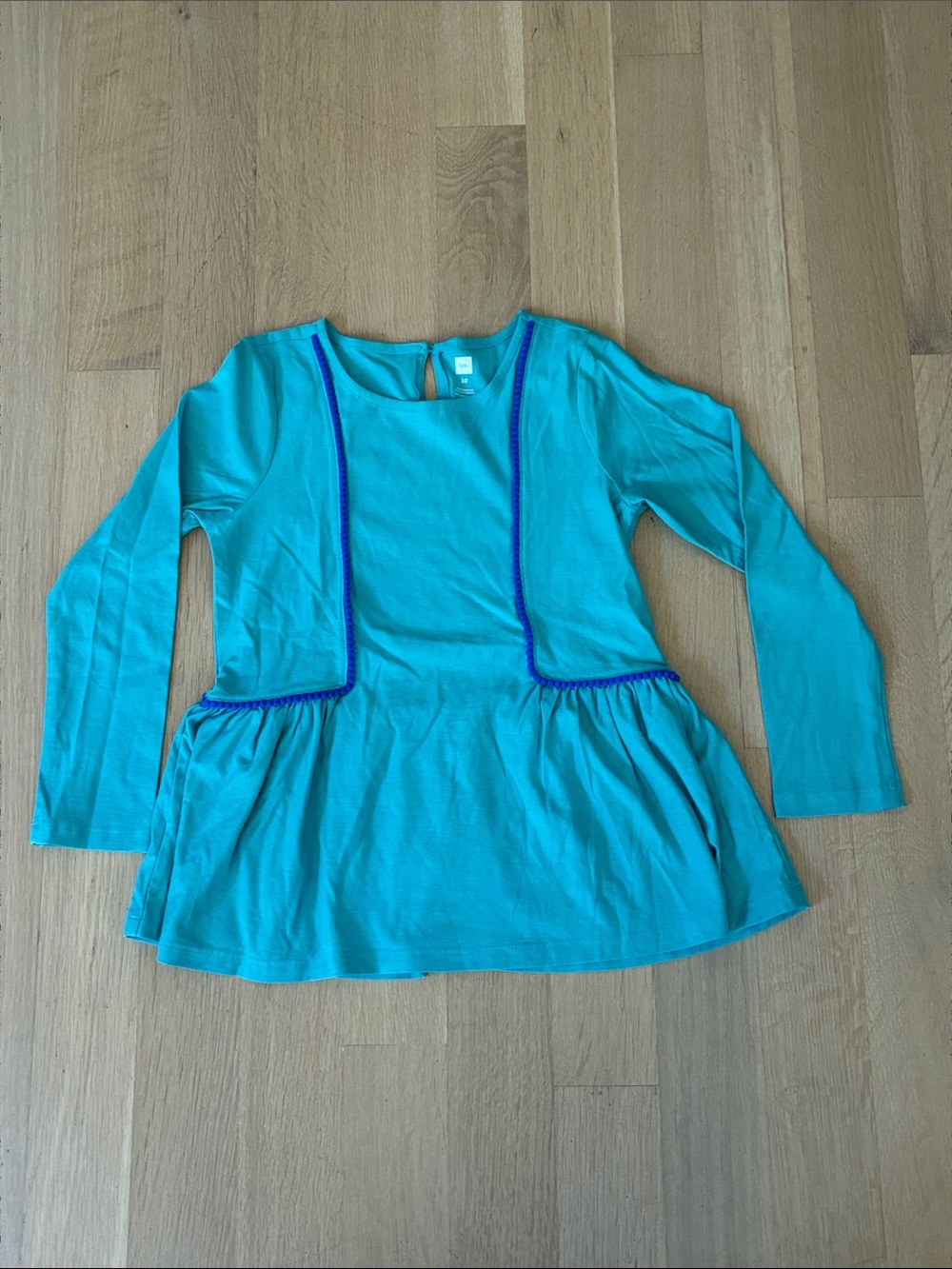 Tea Collection Teal Long-Sleeve Peplum Top with Royal Blue Trim